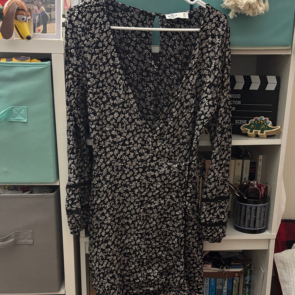 Floral Black and White Wrap Dress